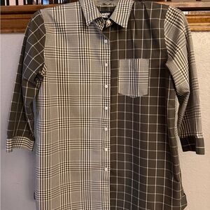 Lands' End women’s 6P olive and White Plaid Shirt